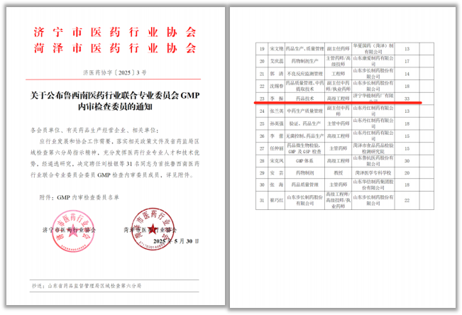 龙心生物副总经理李振获聘鲁西南医药行业联合专业委员会GMP内审检查委员——专业实力获权威认证，企业荣光再添新辉