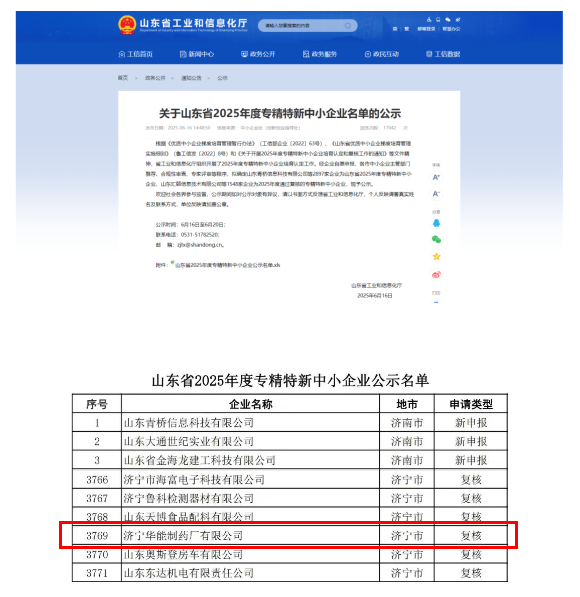 高质量发展丨龙心生物（华能制药）顺利通过2025年度“山东省专精特新中小企业”复核认定